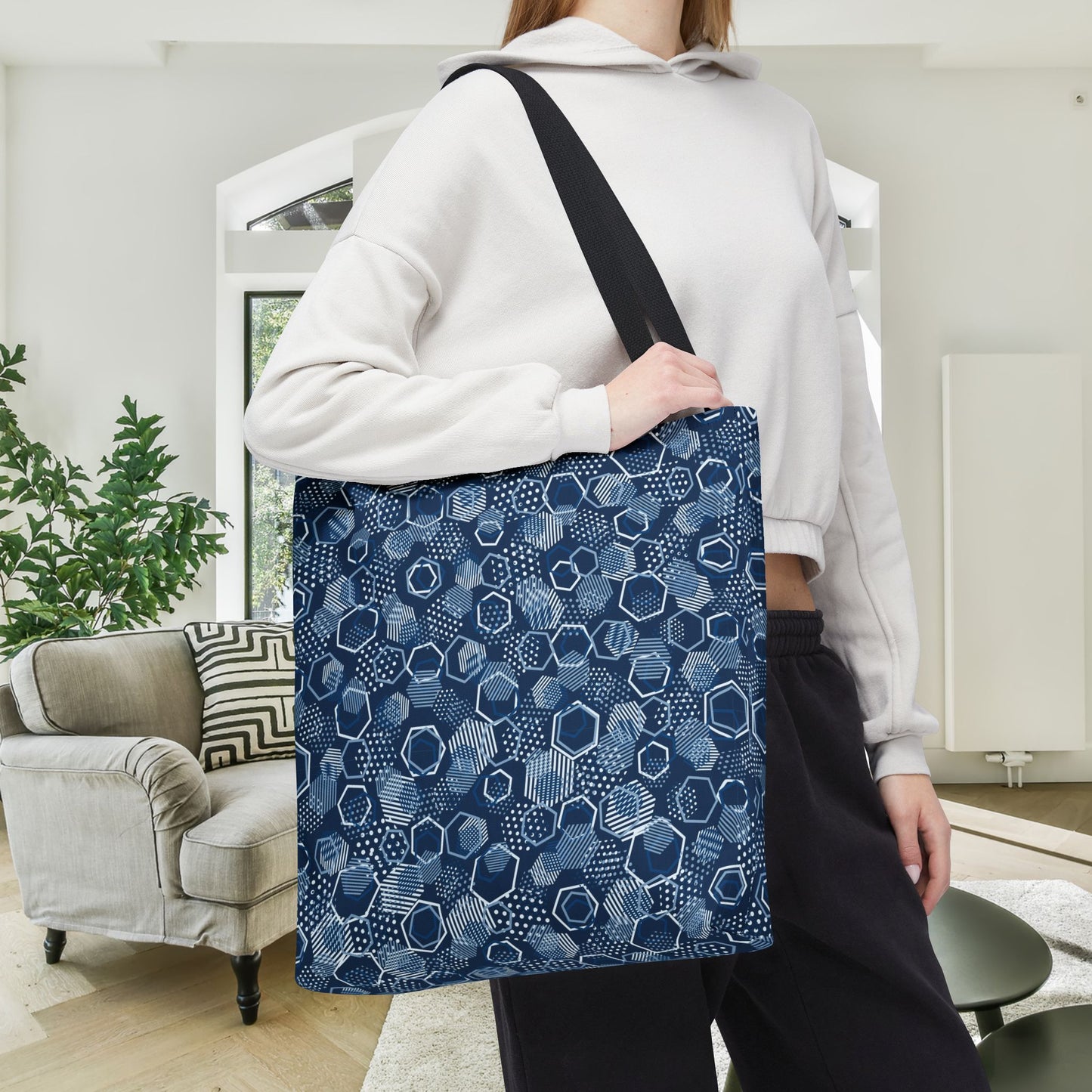 Blue Hexagons Canvas Tote Bag