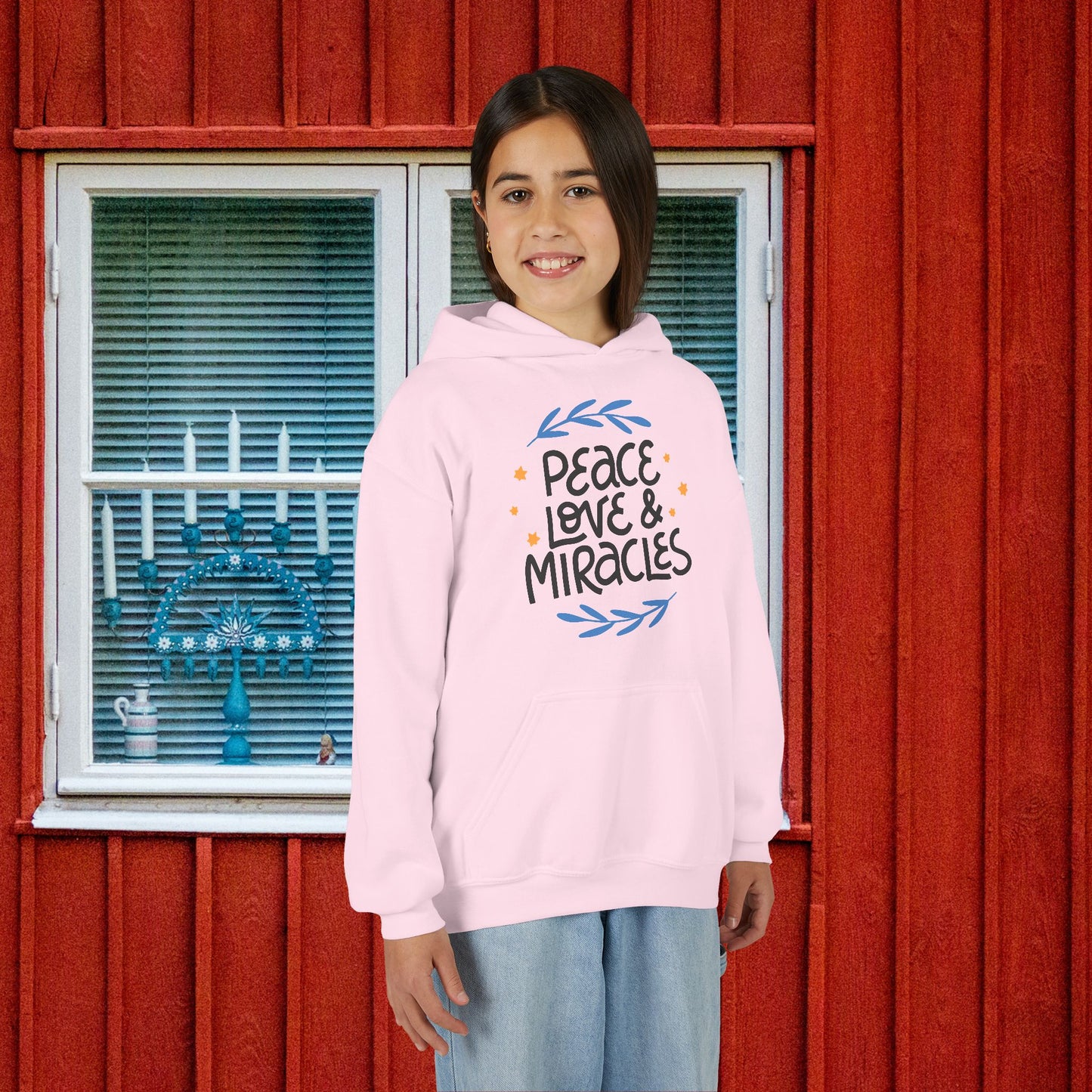 Hanukkah Peace Love & Miracles 2 Youth Hoodie