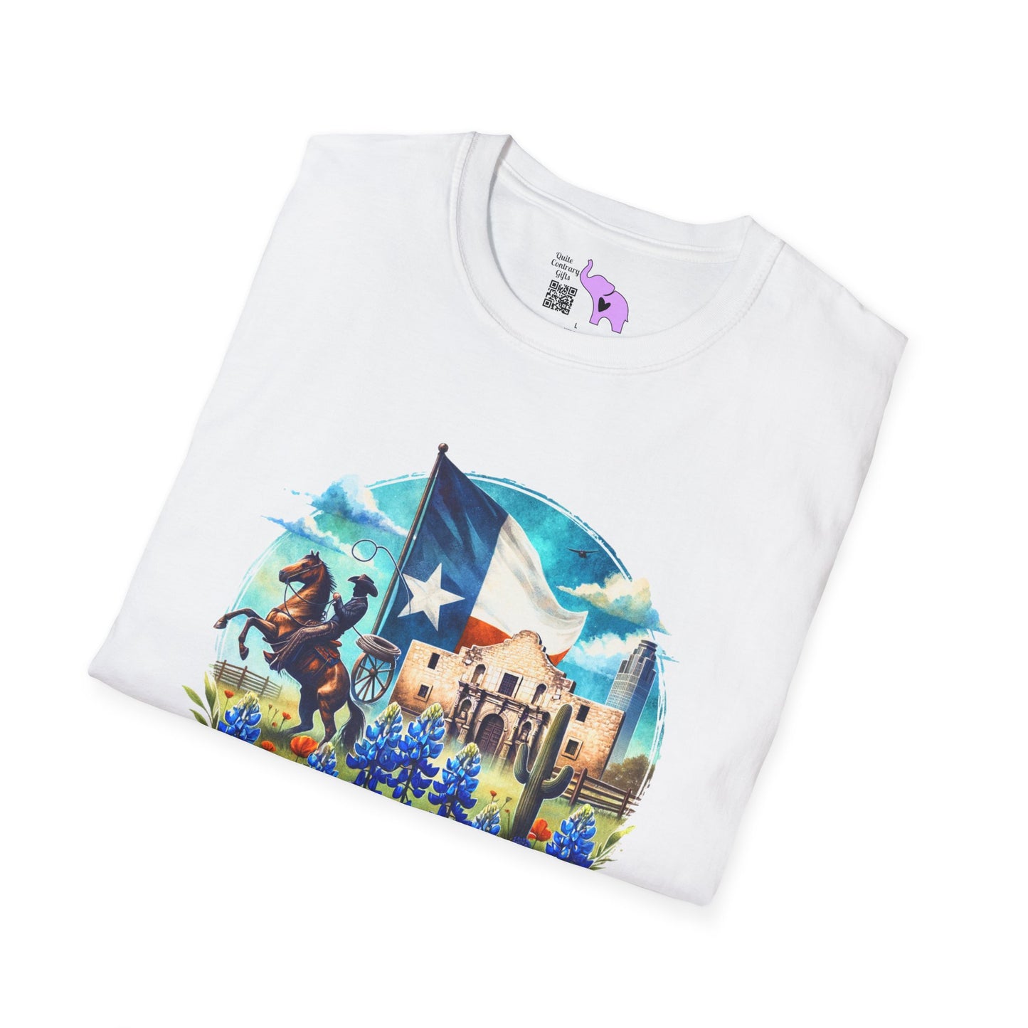 Texas Cowboy, Alamo, & Bluebonnets Adult T-shirt