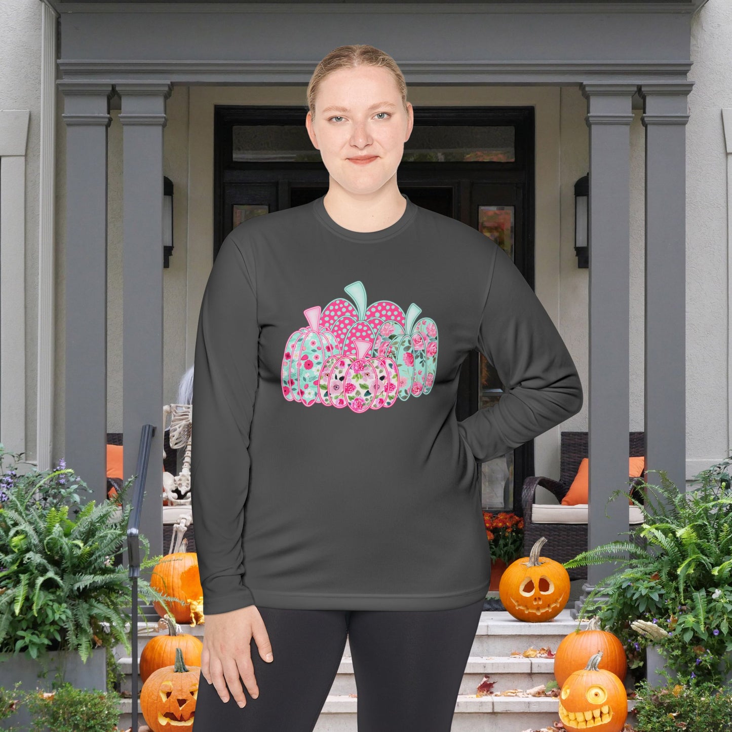 Floral Pumpkins Adult Long Sleeve Tee