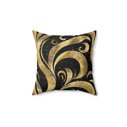 Black & Gold Luxe Swirl Throw Pillow