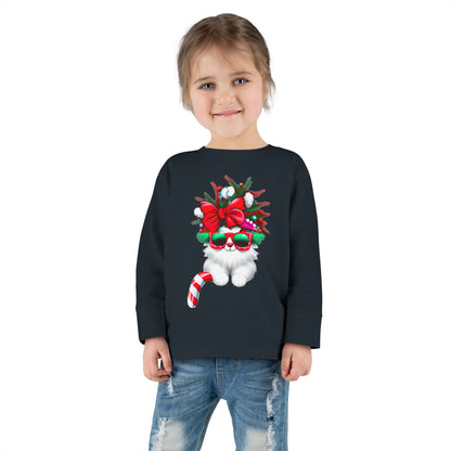 White Candy Cane Kitten Toddler Long Sleeve Tee