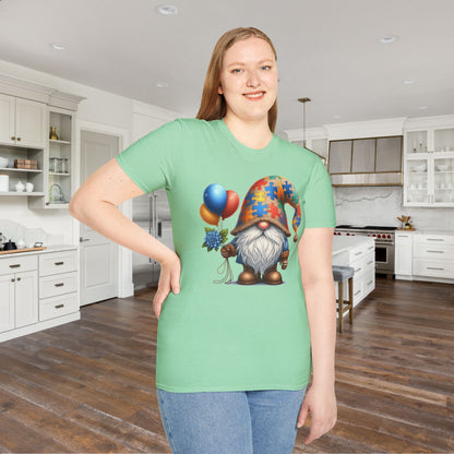 Autism Awarness Gnome w/Balloons Adult T-shirt
