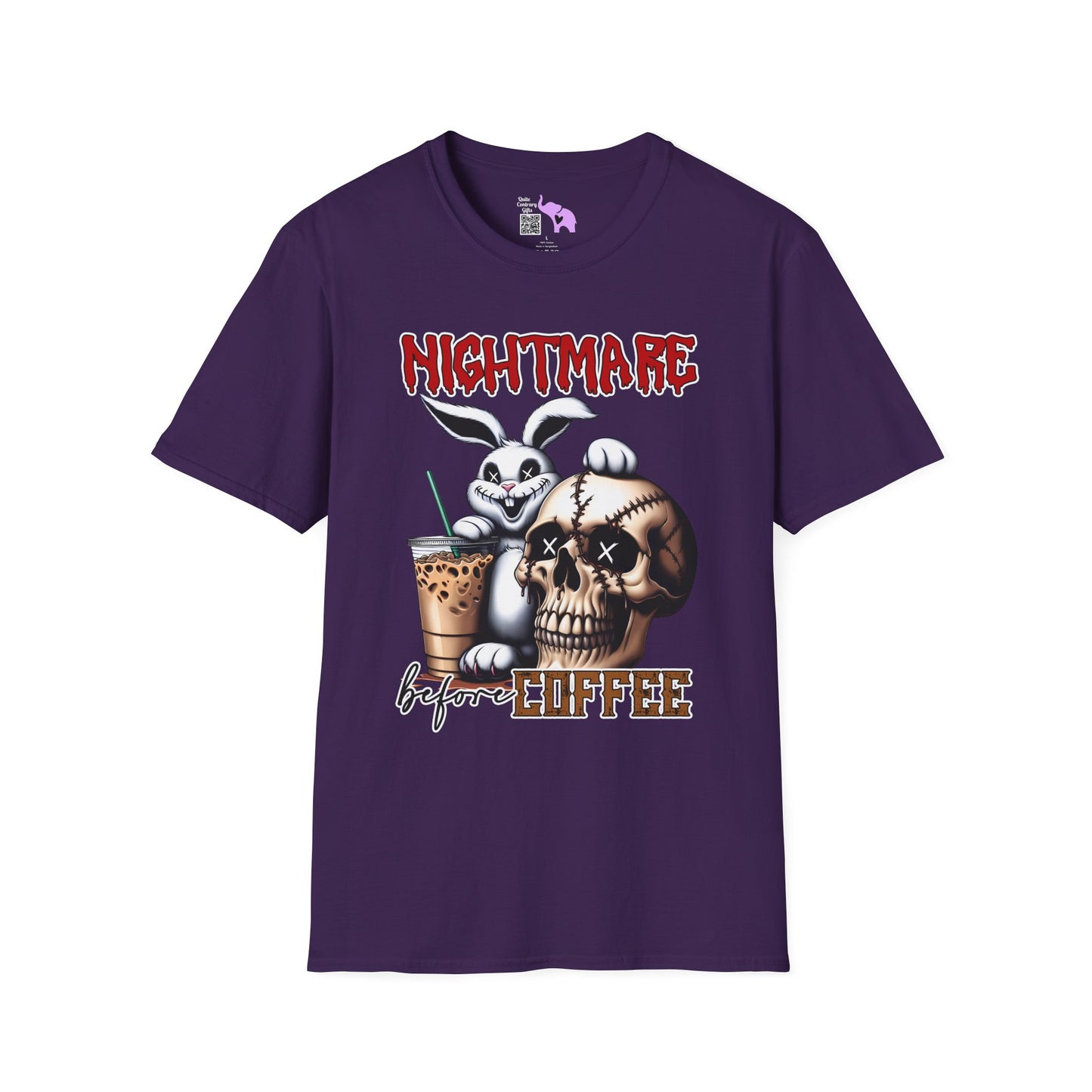 Nightmare Before Coffee (Voodoo Bunny/Skull) Adult T-shirt
