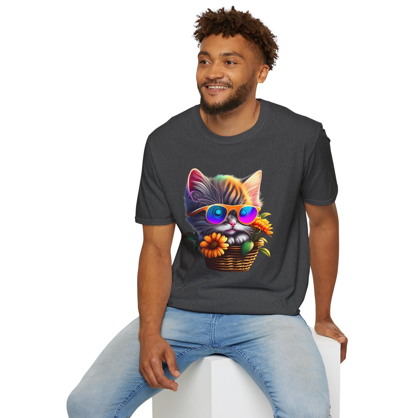 Cool Colorful Kitten in Flowers T-shirt