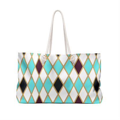 Teal/White Harlequin Weekender Bag