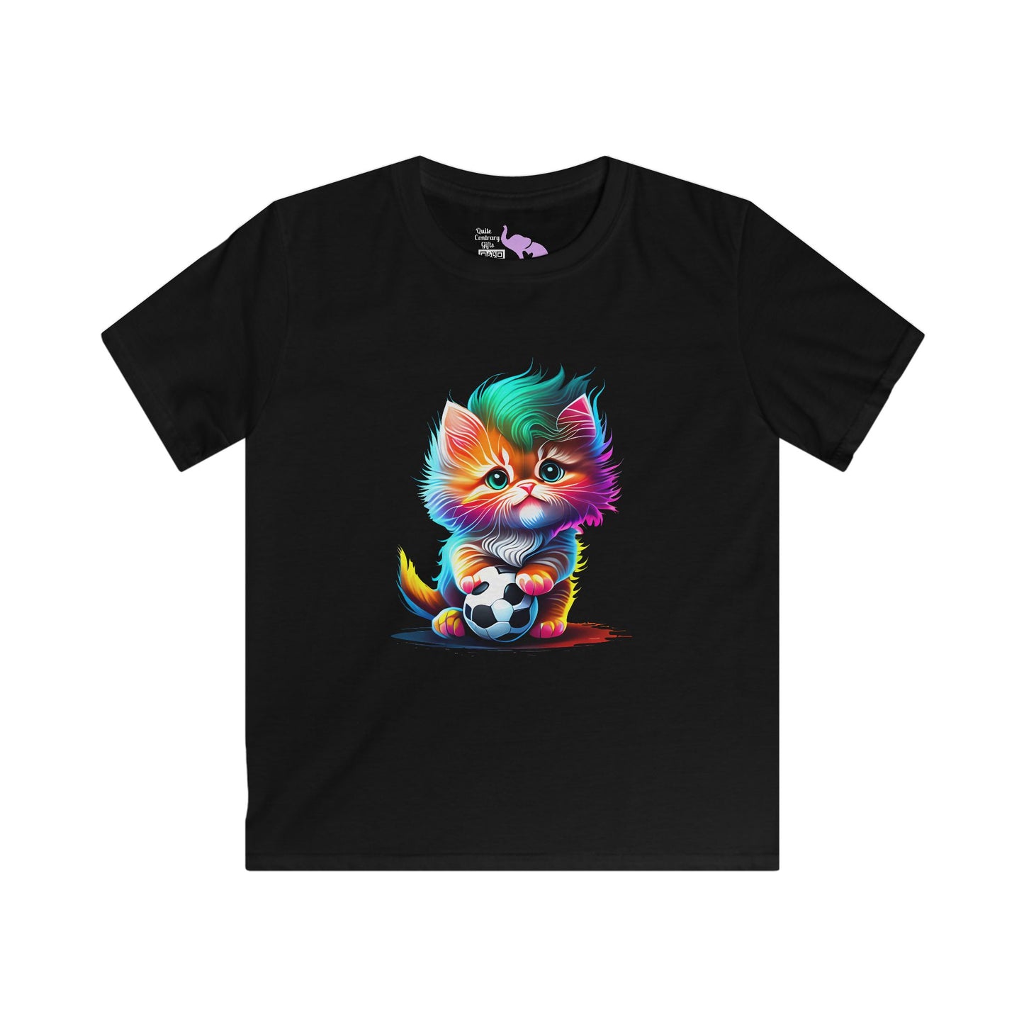Cute Colorful Kitten w/Soccer Ball Youth Softstyle Tee