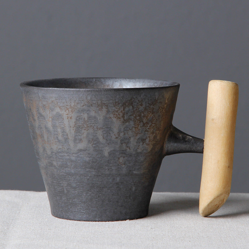 Unusual Ceramic Mug with Wooden Handle