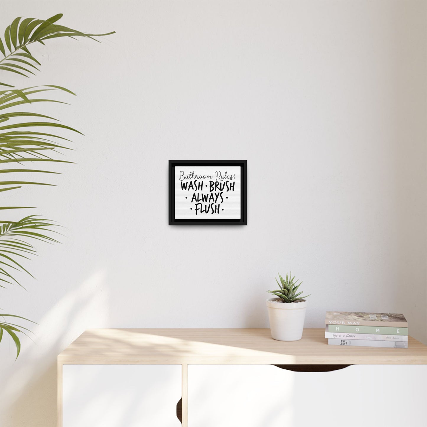 Bathroom Rules: Wash Flush Always Flush Framed Canvas Bathroom Art