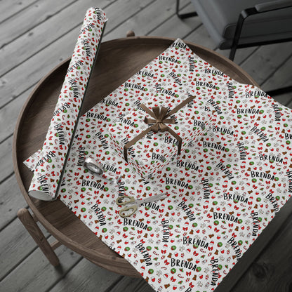 Cute Christmas Santa, Wreath, Snowman Custom Wrapping Paper (Brenda)