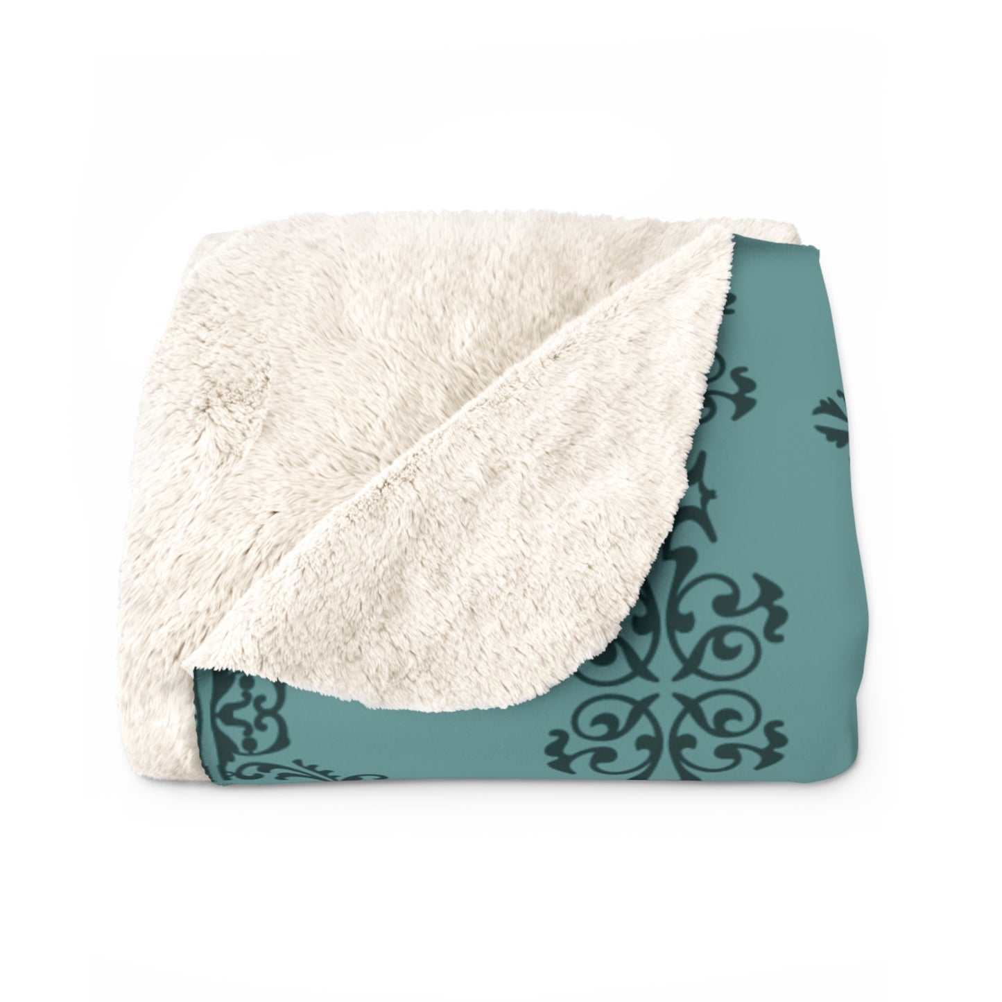 Teal Lace Pattern Sherpa Fleece Blanket