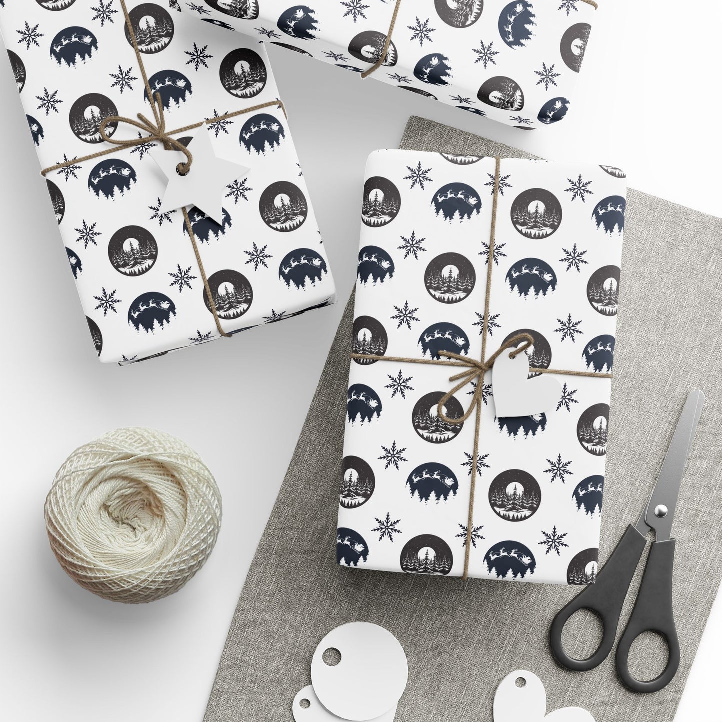 Round Christmas Nights Silhouette Wrapping Paper