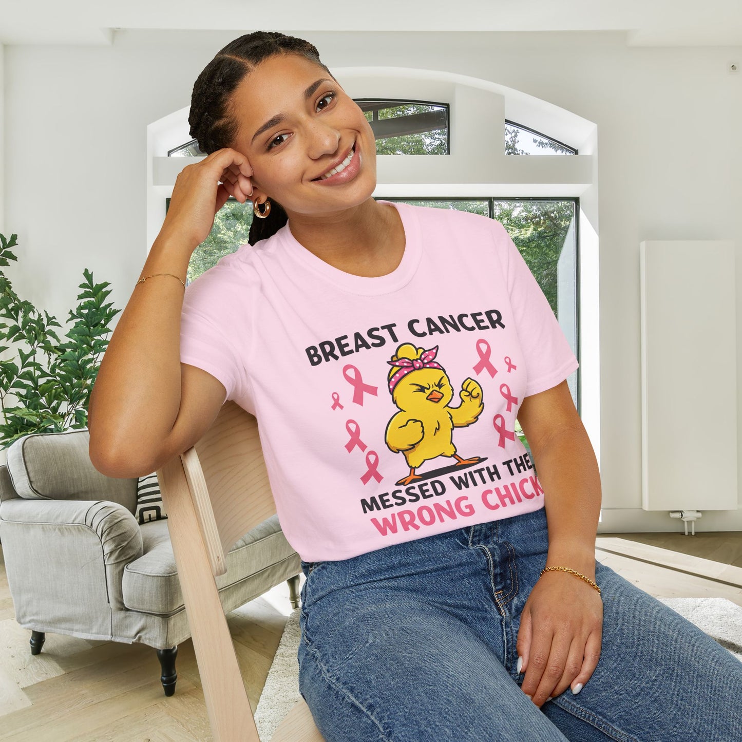 Breast Cancer Messed With The Wrong Chick Adult Unisex Tshirt