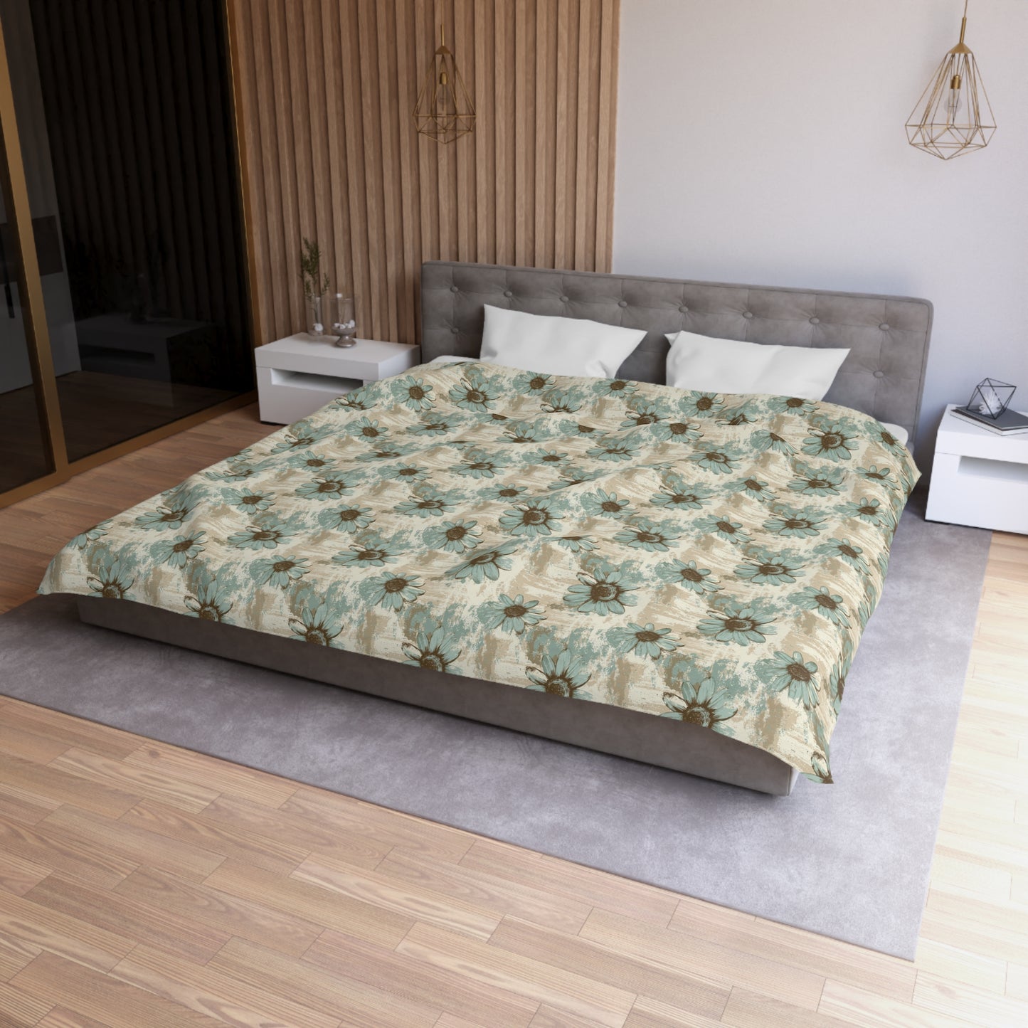 Rustic Teal Daisy Duvet Bedding Set