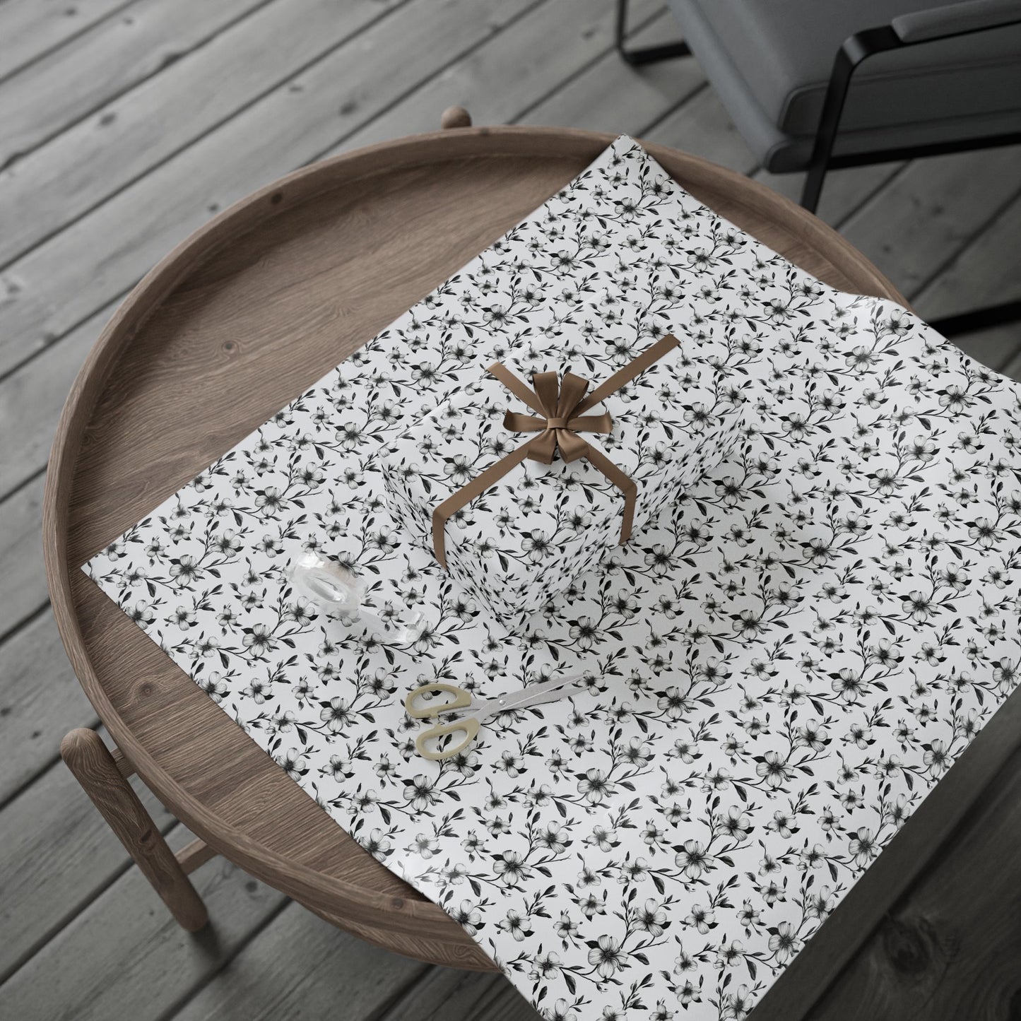 Black & White Five Petal Floral Gift Wrap for All Occasions