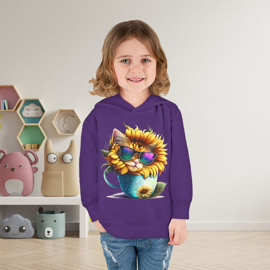 Cool Sunflower Kitten 1 Toddler Pullover Fleece Hoodie