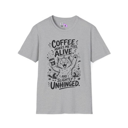 ""Coffee Makes Me Feel Alive and Slightly Unhinged (Cat) Adult T-shirt