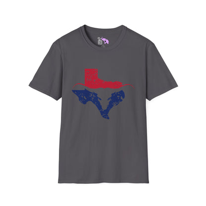 Red & Blue Texas Longhorn Adult Tshirt