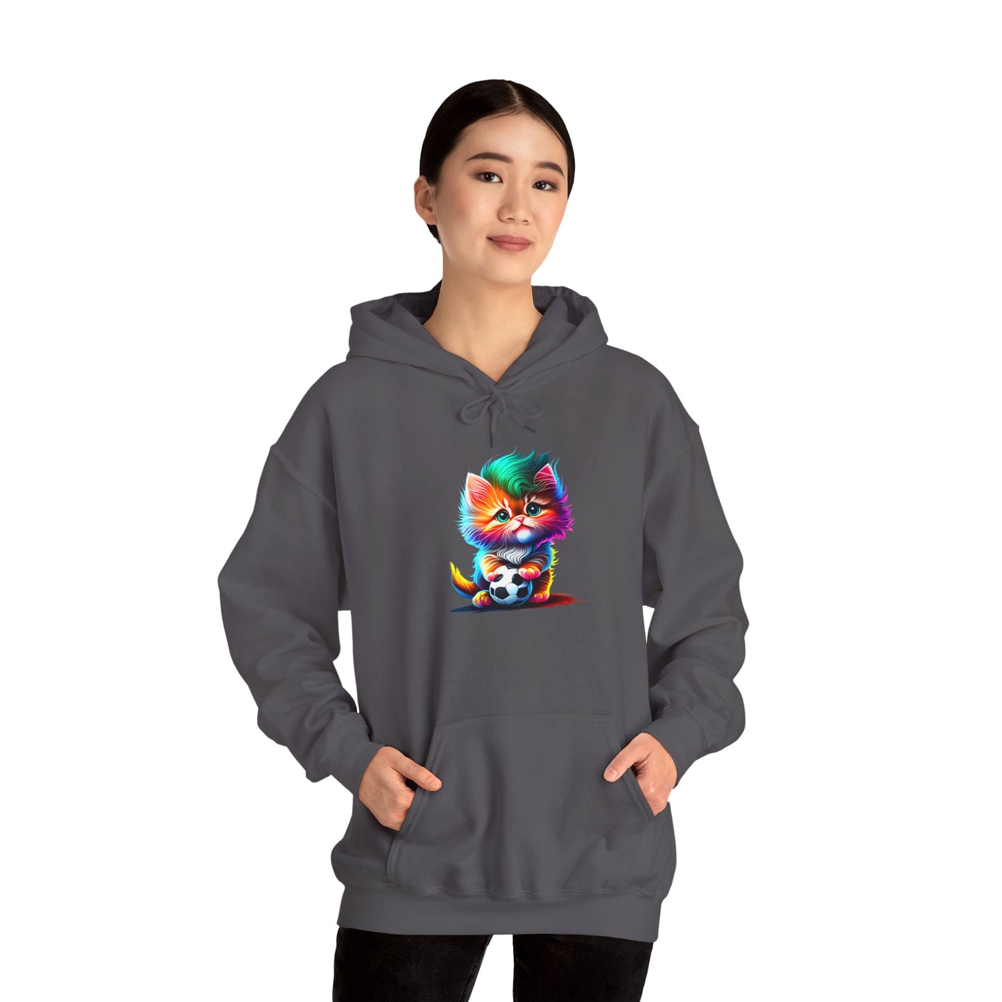 Cute Colorful Kitten w/Soccer Ball Heavy Blend™ Hooded Sweatshirt