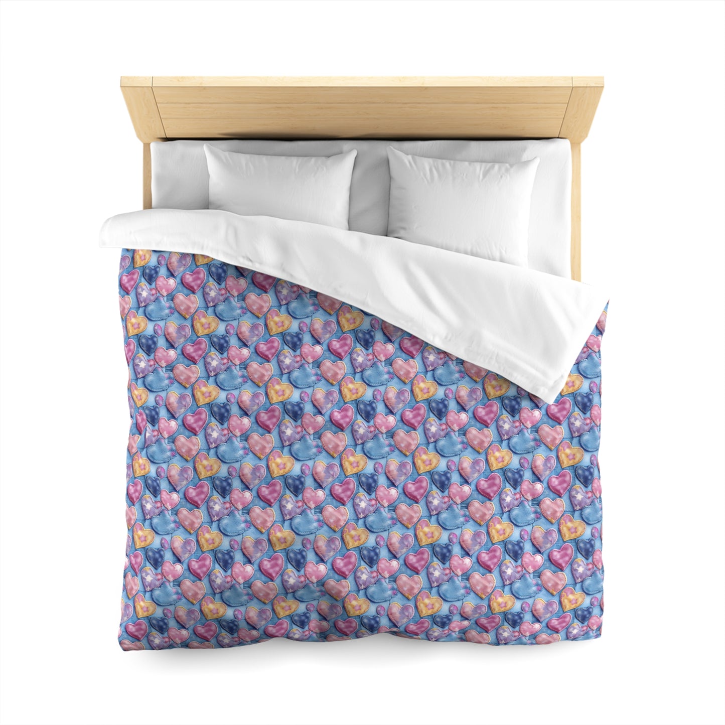 Color Pop Stitched Hearts Microfiber Duvet Cover