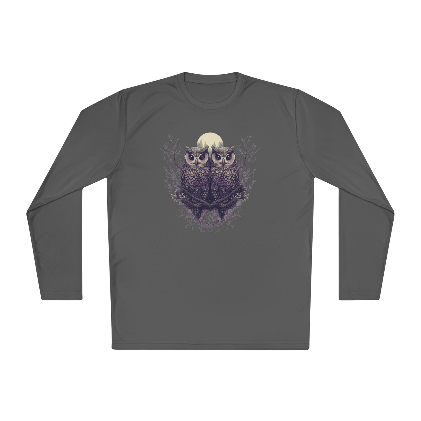 Owls with Full Moon Adult Long Sleeve Tee