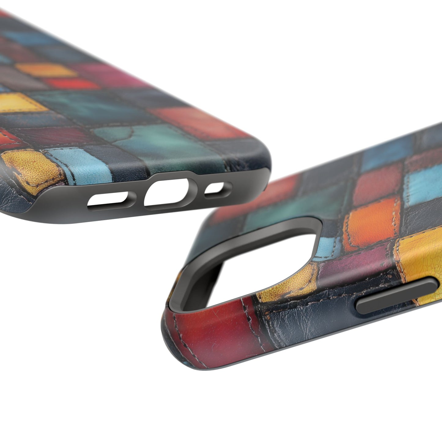 Coloerful Leather Patchwork MagSafe® Compatible Tough Case for iPhone
