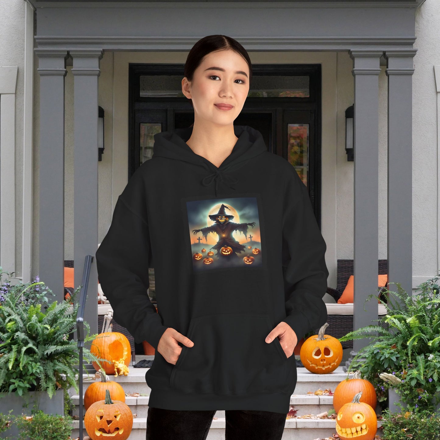 Halloween Scarecrow w/Pumpkins 2 Heavy Blend™ Hooded Sweatshirt