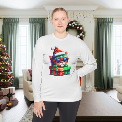 Christmas Kitten w/Gift Adult Long Sleeve Tee