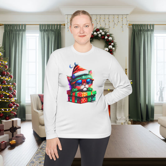 Christmas Kitten w/Gift Adult Long Sleeve Tee