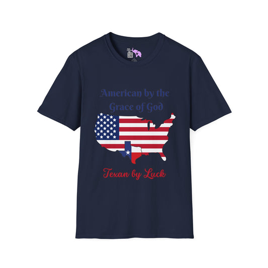 American by the Grace of God Texan by Luck Adult T-shirt
