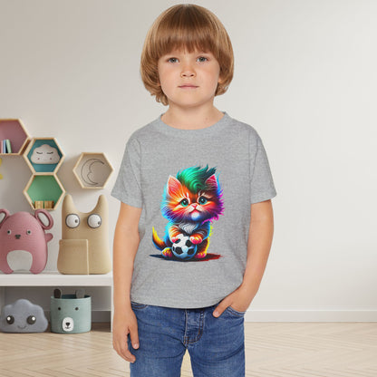 Cute Colorful Kitten w/Soccer Ball Heavy Cotton™ Toddler T-shirt