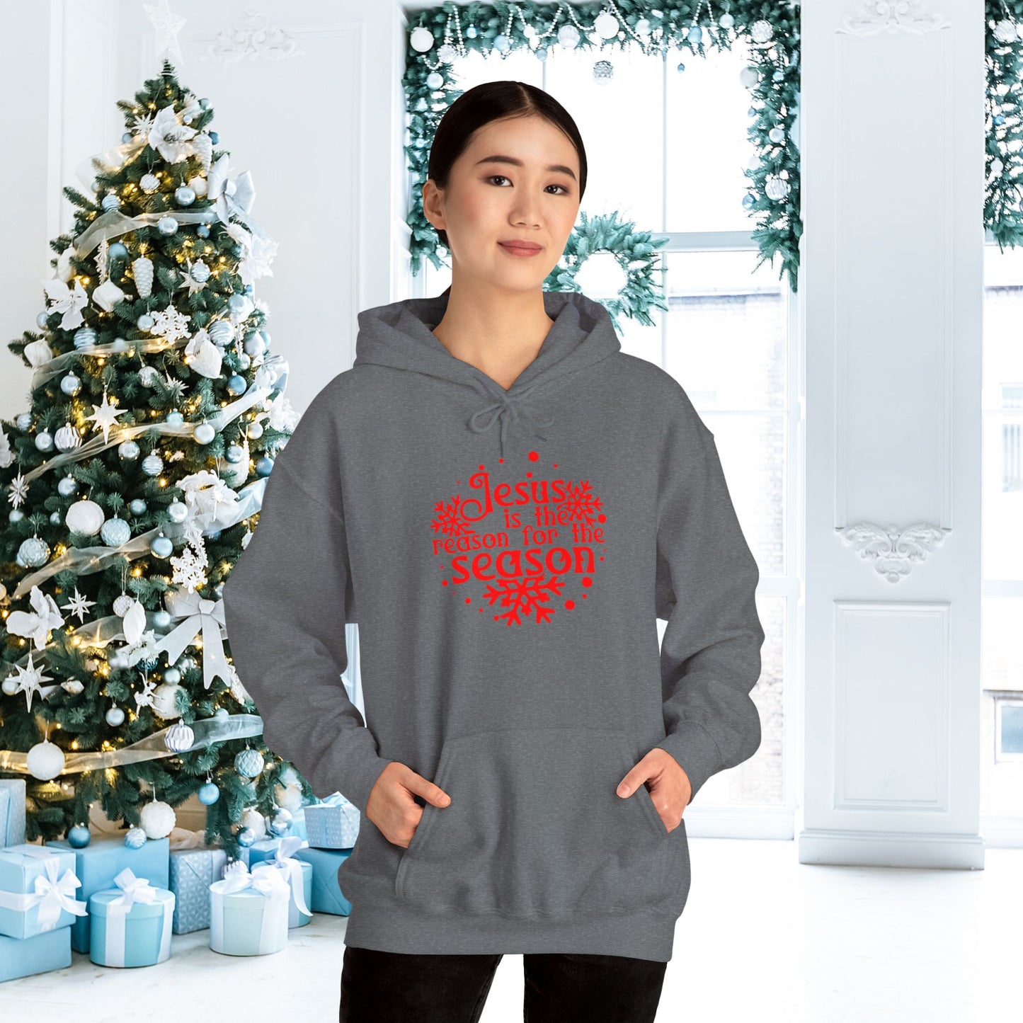 Jesus Is The Reason For The Season Snowflake Adult Heavy Blend™ Hooded Sweatshirt