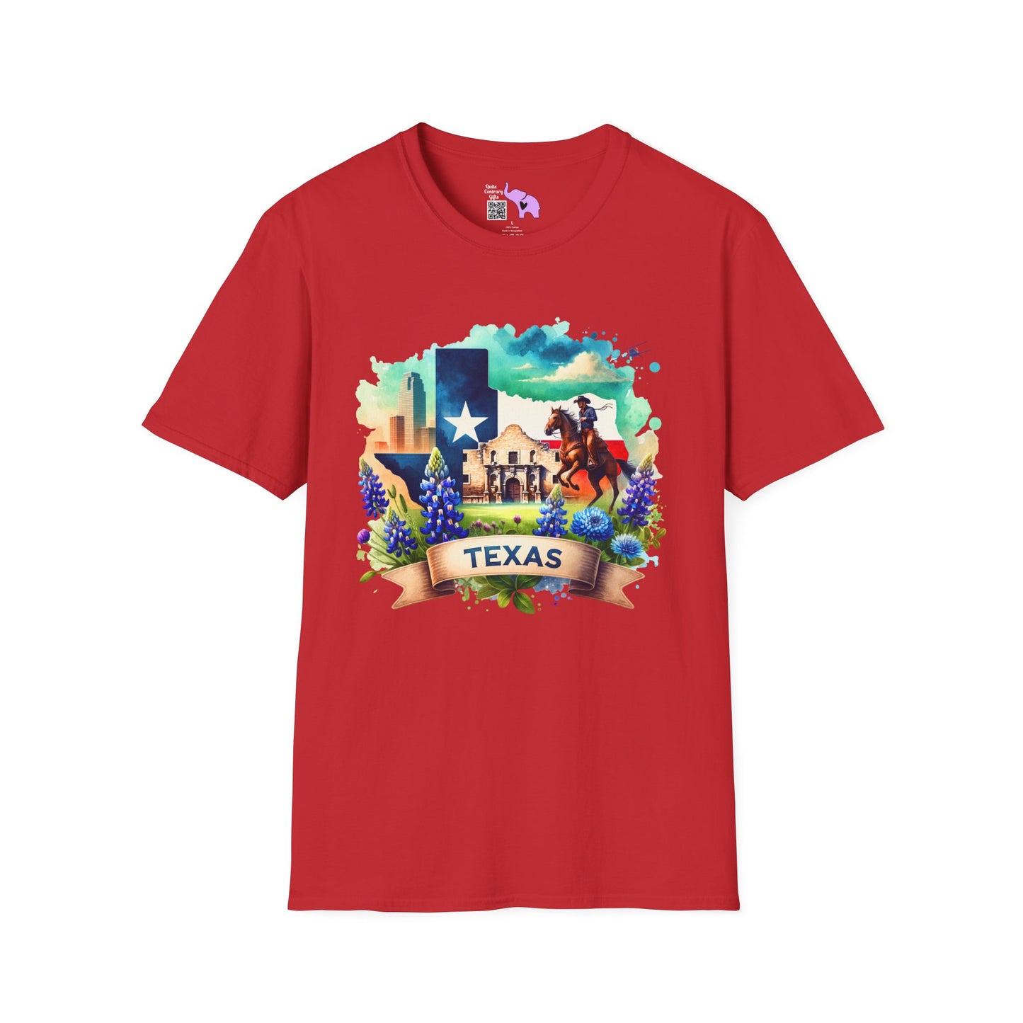 Texas Alamo & Bluebonnets Adult T-shirt