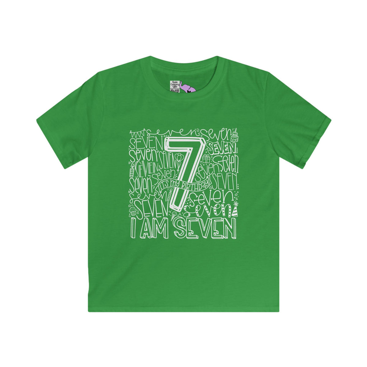 I Am Seven Typography Youth Softstyle Tee