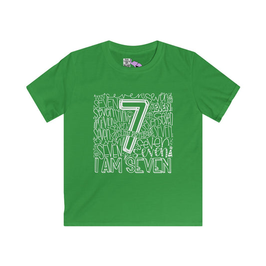 I Am Seven Typography Youth Softstyle Tee