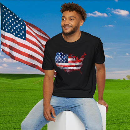 American-Shaped Flag Watercolor Adult T-Shirt