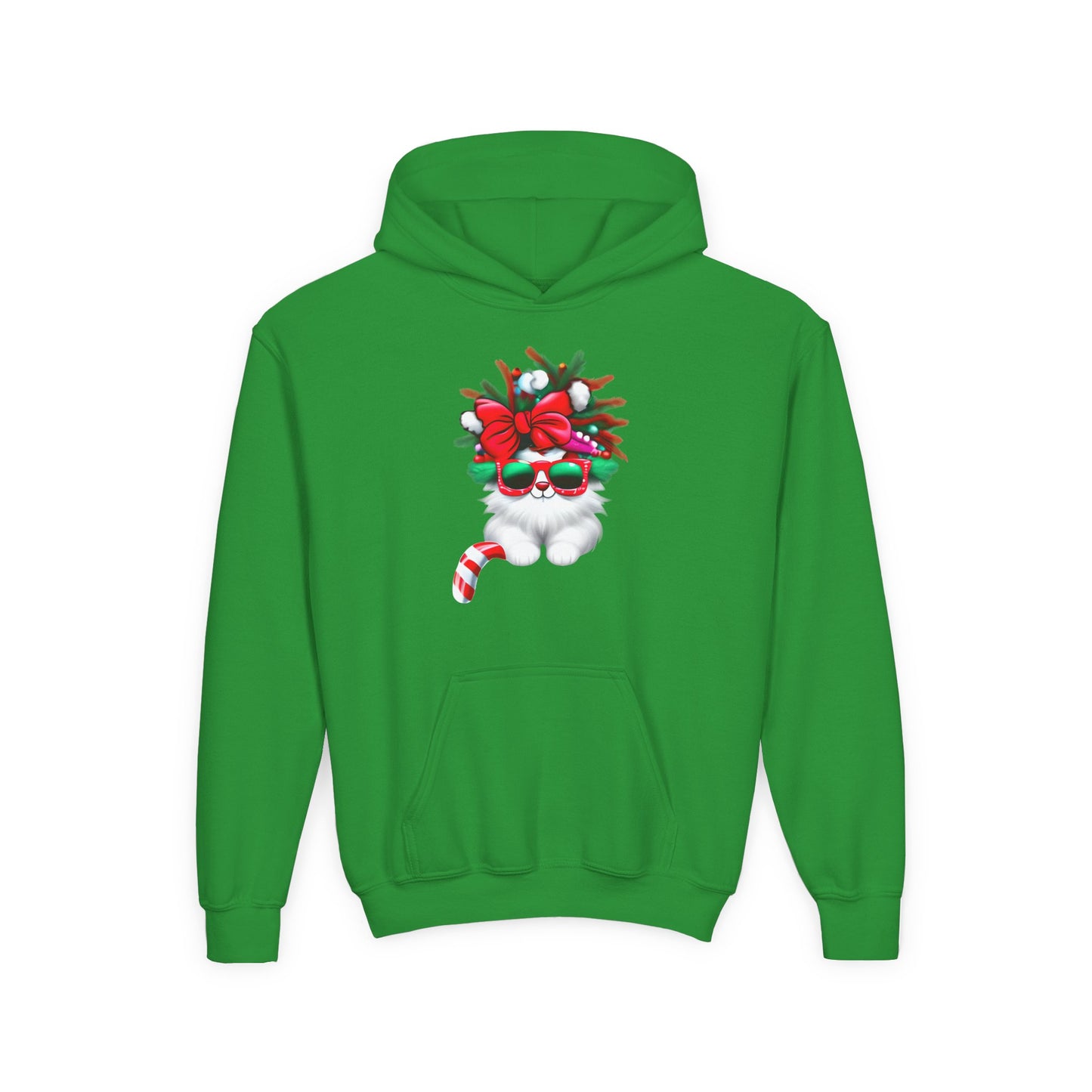 White Candy Cane Kitten Youth Hoodie
