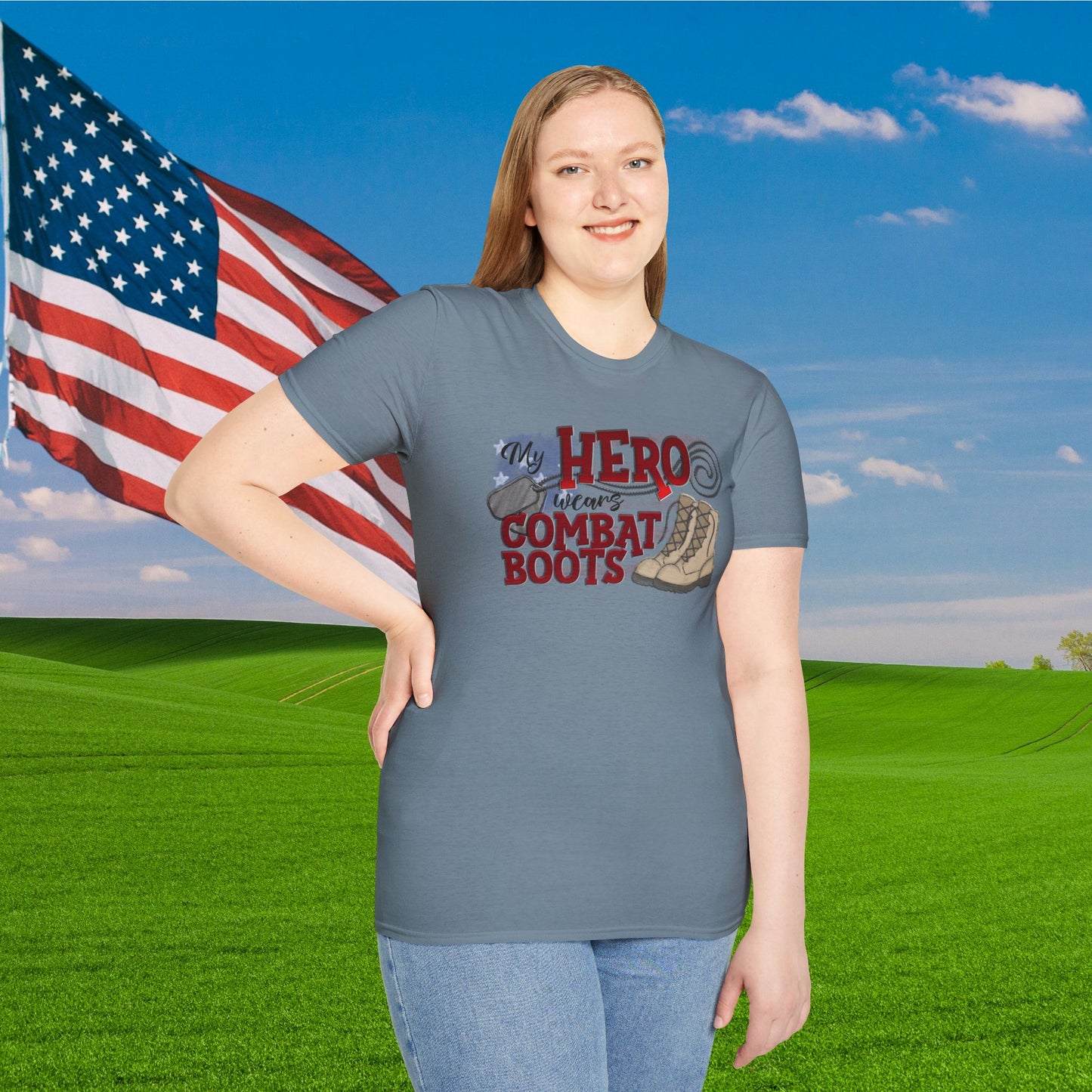 My Hero Wears Combat Boots Adult T-Shirt