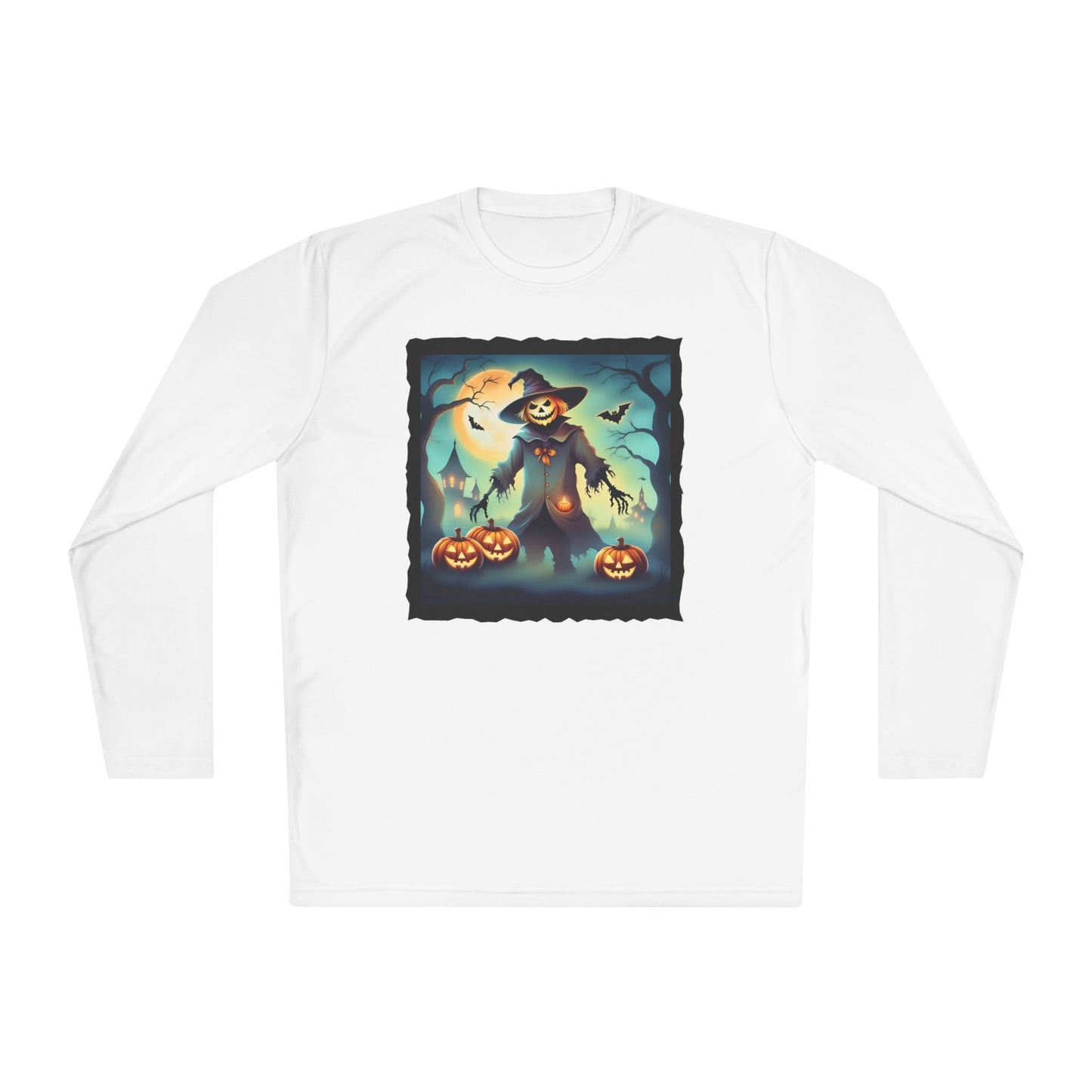 Halloween Scarecrow w/Pumpkins 3 Adult Long Sleeve Tee