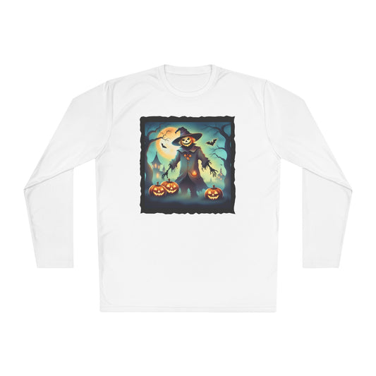 Halloween Scarecrow w/Pumpkins 3 Adult Long Sleeve Tee