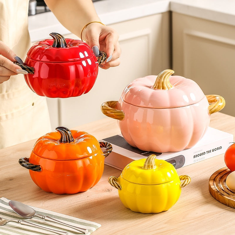 Pumpkin-shaped Ceramic Soup Bowl With Lid