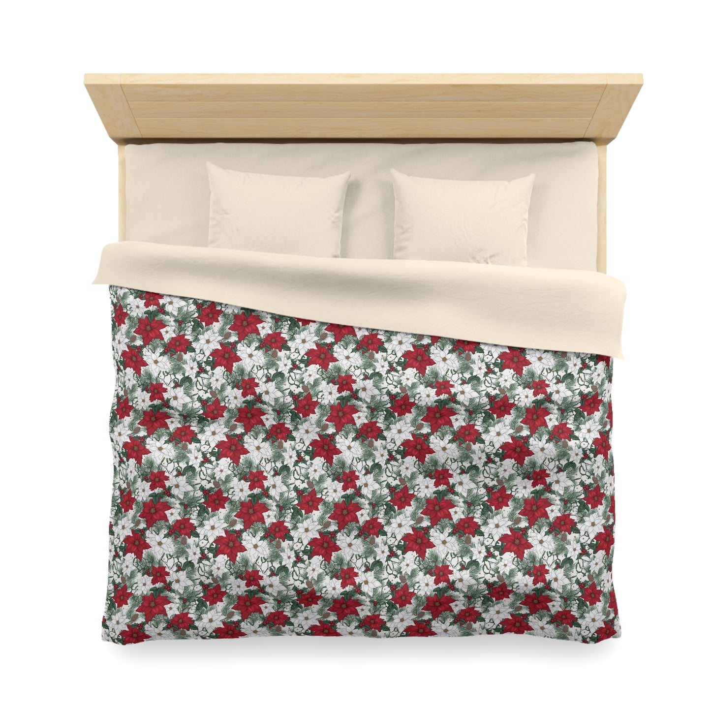 Winter Poinsettia Garden Microfiber Duvet Cover