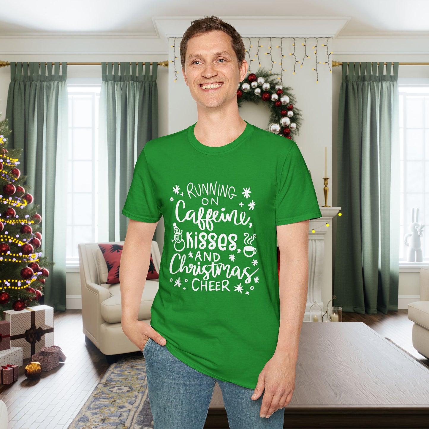 Running on Caffeine, Kisses, & Christmas Cheer Adult T-shirt