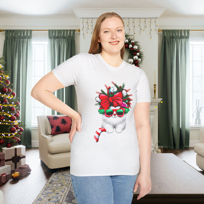White Candy Cane Kitten Adult T-shirt