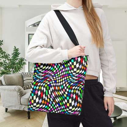 Warped Colorful Checkered Canvas Tote Bag