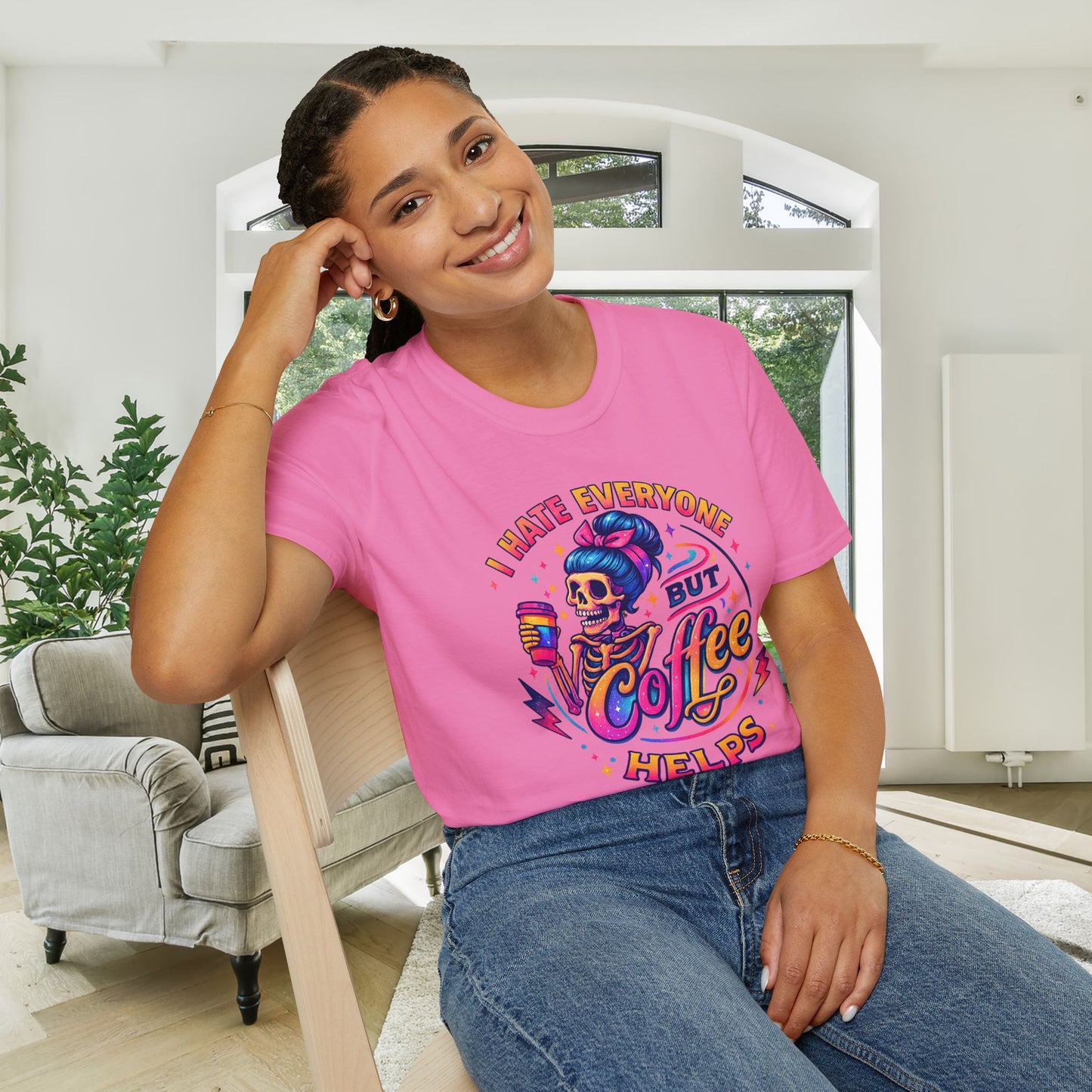 I Hate Everyone But Coffee Helps Adult T-shirt