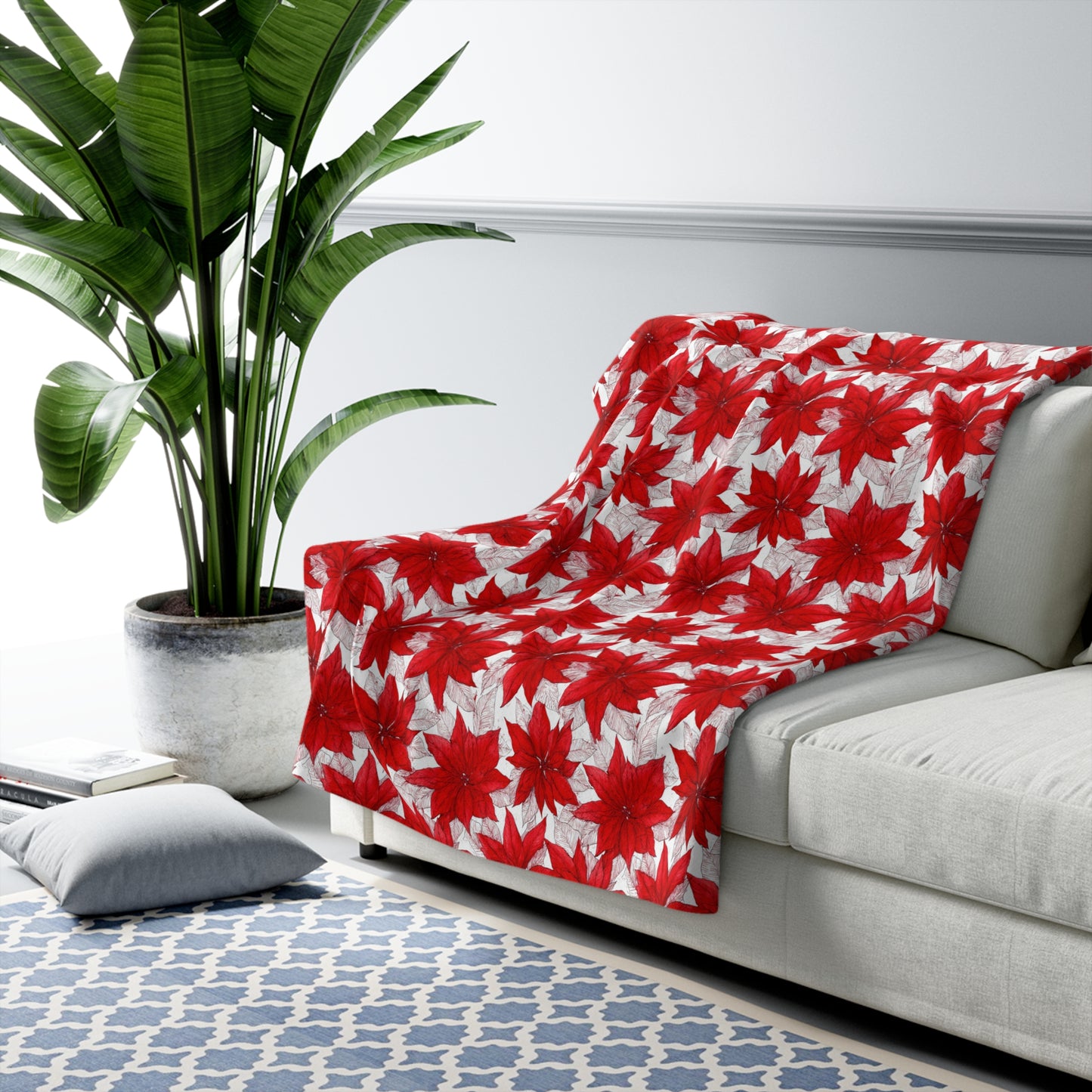 Christmas Blossom Sketch Fleece Blanket