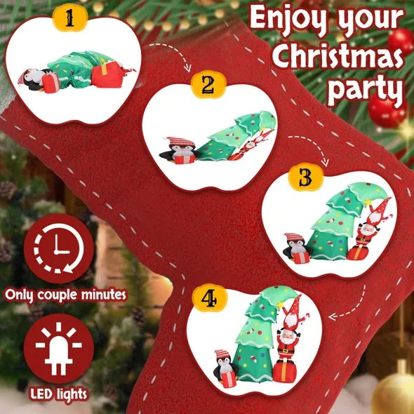 Topsy-Turvy Christmas Tree with Gnome, Santa & Penguin LED Inflatable