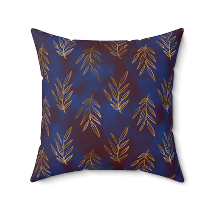 Midnight Gilded Leaves Throw Pillow