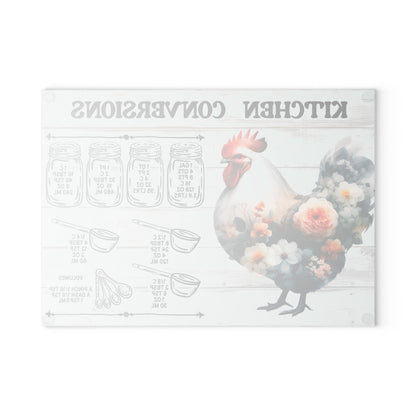 Floral Chicken Kitchen Conversions Glass Cutting Board | Perfect Gift for Home Cooks